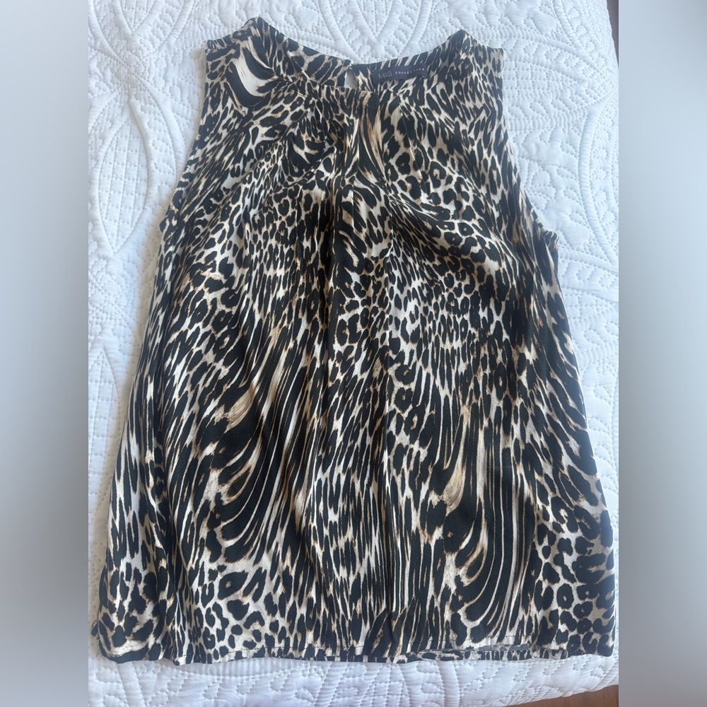 M&S Collection Leopard-Print Pleated Shirt - Black & Tan